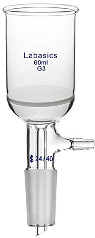 Labasics Embudo de Filtración Buchner de Vidrio de Borosilicato con Frito Fino (G3), I.D. de 43mm, 57mm de Profundidad, Buchner Filtering Funnel con Junta 24/40 y Tubulación Serrada al Vacío (60ml)
