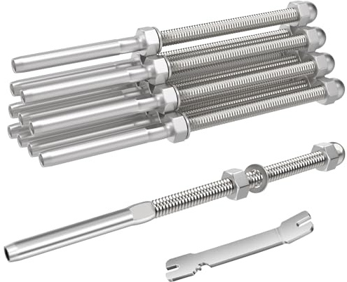 BLIKA 10 Pack 6 Long 1/8 Swage Threaded Stud Tension End Fitting Terminal for 1/8 Deck Cable Railing Hand Swage T316 Stainless Steel, 1/8 Swage Threaded Terminal for 4x4, 2x2 Wood Metal Post