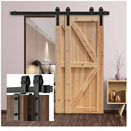 9FT/274cm Schiebetürbeschlag Barn Door Hardware Kit Laufschienen für Schiebetür Hängeschiene Schiebetürsystem