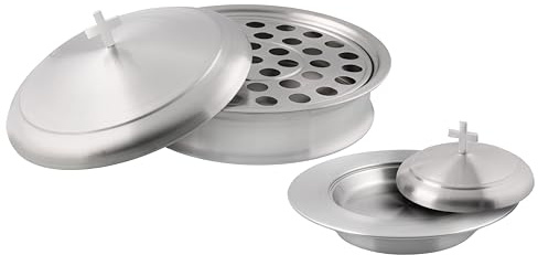 Communion Ware - Bandeja para servir vino sagrado con una cubierta y una placa de pan apilable con una cubierta, acero inoxidable (mate)