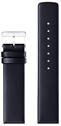 Stailer | Uhrenarmband aus echtem Leder | Lederarmband mit Edelstahl Metall Schließe | 16mm (M) | Schwarz | Unisex
