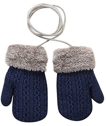 Moufles D'hiver Bébé Tricotées 0 à 3 ans Enfants Thermique Mitaines avec Corde, Moufles en Polaire Epais d'hiver Chaud Douce Gants pour Garçon Fille Gants de Neige