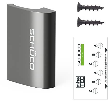 SCHÜCO Balkontürgriff Ziehgriff Silber Metallic | NEU Design Ziehgriff Deluxe mit Schrauben und Schablone als Komplettset