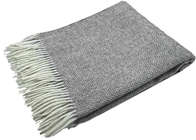Alpenwolle Wolldecke 140x200cm Neuseeland 100% Wolle aus Neuseeland, Überwurf Plaid mit Fransen (Hellgrau)
