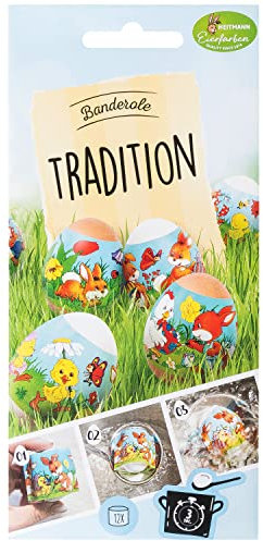 Heitmann Eierfarben - Banderole Tradition - 12 Sleeves in 4 Motiven Bunt 17 x 8 x 0,1 cm