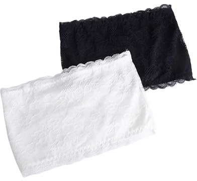 Sujetador Bandeau sin Tirantes de Encaje Floral para Mujer (Blanco y Negro), Talla única, Juego de 2