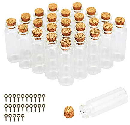 BiBiFly 25pcs 20ml Mini Glass Jars Bottles with Cork Stoppers, Clear Wish Bottles/Mini Vials Cork/Message Glass Bottle for Wedding Party Favors, DIY Arts Crafts Decoration etc
