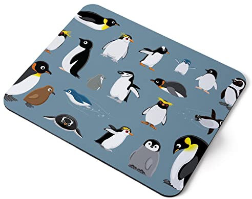 Computer Mouse Mat Pad - Cartoon Penguin Mixture Kids Pattern Home Office PC Desk Accessory Flexible Fabric Top Large 5mm Laptop Desktop Printed Art Ergonomic #44533