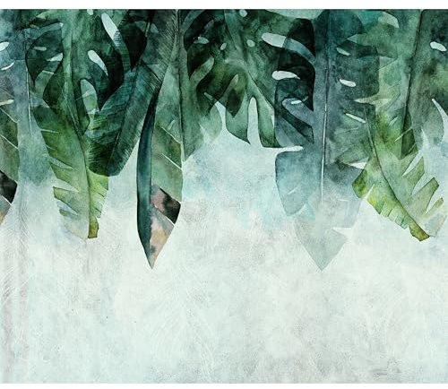 murando - Fototapete selbstklebend tropische Blätter, 343x256 cm, 3D-Effekt | Selbstklebend ohne Kleister, Full HD Druck, ideal fürs Wohn- oder Schlafzimmer, schnelle Montage, lichtbeständig, geruchsfrei