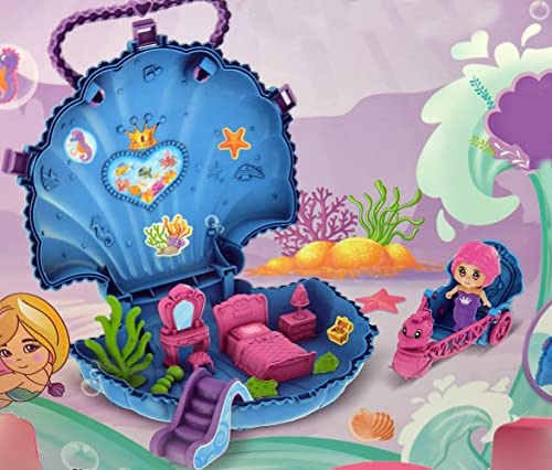Brigamo Meerjungfrau Spielzeug Set inkl. Prinzessin Puppe im praktischen Muschel Koffer