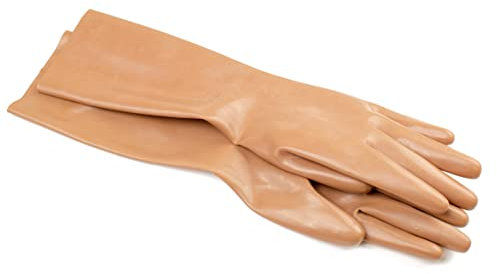 Rubberfashion Guantes de látex cortos - Sexy Rubber Gloves - guantes de látex cortos hasta la muñeca para damas y caballeros marrón 0.4mm XL