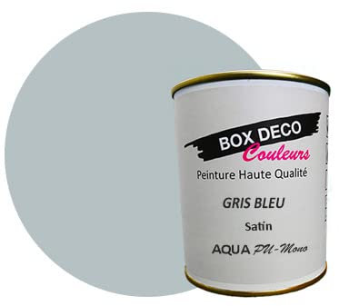 BOX DECO COULEURS Peinture meuble cuisine et salle de bain à base de laque polyuréthane mono-composante aspect satin Aqua PU MONO - 750 ml / 7.5m², Gris Bleu