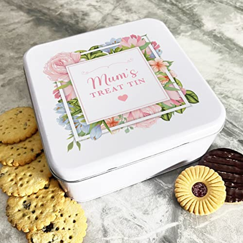 Fingerprint Designs Personalised Square Peonies Flowers Mums Biscuit Sweets Cake Treat Tin