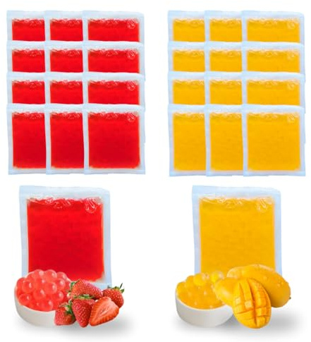 Popping Boba Pearls Multipack (24 x 50g) - Strawberry and Mango - Vegan, Non-Dairy, Fat-Free & Gluten-Free - Tempo Bursting Boba, 24 Servings