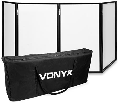 Vonyx DB2 DJ Screen, Verkleidung für DJ Pult inkl. Tasche, zusammenklappbarer und mobiler DJ Stand, 280cm x 120xm, Booth, mit integrierter Leinwand für ein professionelles Bühnenbild, Weiß