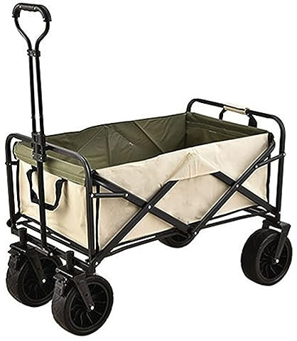 WRJAHCG Beige Bollerwagen Faltbar,Faltbar Garten Handwagenbreite Reifen Transportwagen Seitentasche Verstellbarem Griff Und Offroad-Räder Campingwagen
