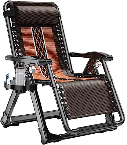 BUJOG Liegestuhl aus Aluminiumlegierung, Metallschnalle zum Einstellen der Rückenlehne, Klappstuhl, Stoff-Sonnenliegen, mit Handyhalter, Getränkehalter, Strandkorb für den Außenbereich (Farbe: OHN