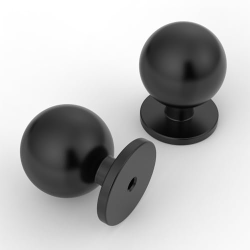 9BUILD 10 Pack Matte Black Cabinet Knobs - Single Hole Zinc Alloy Drawer Ball Kitchen Cupboard UK0041
