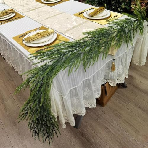 Faux Cedar Pine Garland - 6' Realistic Real Touch Christmas Garland for Holiday Indoor Mantle Decor - Five Styles (Two-Color Sylvestris Rattan)