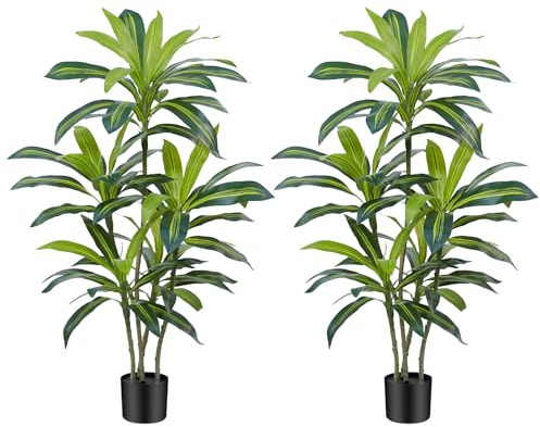ZEEOZE Dracaena Künstlicher Baum 120cm Künstliche Pflanzen Dracaena Kunstpflanzen Groß mit Schwarz Pflanzer Kunstpflanzen wie echt für Drinnen Haus Wohnzimmer Dekoration Schlafzimmer Büro (2 Stück)