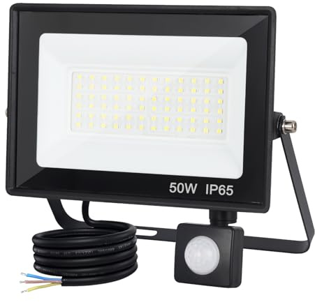 50 W proyector LED exterior con detector de movimiento, proyectores exteriores IP65, impermeable, superbrillante, 5000 lm, 6500 K, luz fría, iluminación de pared, exterior, LED, techo, jardín, puerta