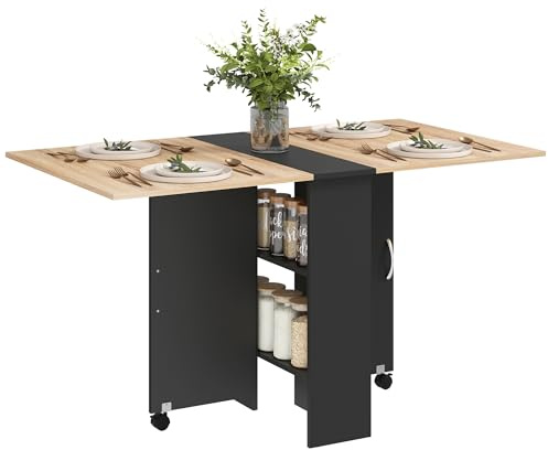 HOMCOM Table Pliante de Cuisine sur roulettes 75L x 140l x 74H cm Noir