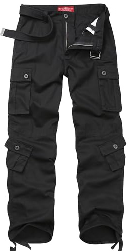 VATINNT Work Trousers Men's Ripstop Cargo Trousers Casual Tactical Camo Cargo Pants with 8 Pockets 3357 Black 36