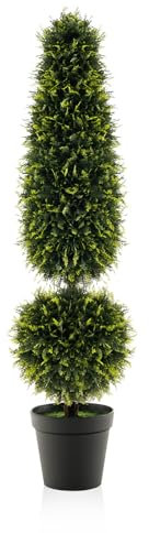 Giantex Albero artificiale topiario 120 cm, falsa pianta di bosso con viti naturali, foglie persistenti, vaso in PE riempito di cemento, per veranda, soggiorno, portico, KC43491JQFR