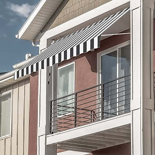 Fiqops Klemmmarkise Markise Balkon 400cm Breit, Balkonmarkise Handkurbel höhenverstellbar ohne Bohren, UV-beständig Sonnenschutz wasserdicht für Terrasse Balkon Veranda, Weiß-Grau