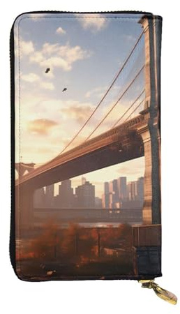 YYHWHJDE Brooklyn Bridge Impression Portefeuille long en cuir de qualité conçu pour les filles et les femmes tendance 19 x 10,5 cm, Noir , Taille unique