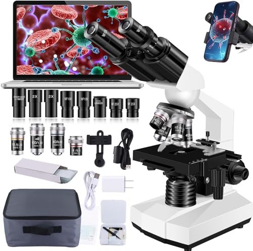 Woehrsh Microscope for Adults WF10x and WF25x eyepieces, 40X-2000X Magnification USB Camera, Microscope for Adults Suitable for Laboratory School (Large Model Binocular Electronic Eyepiece)