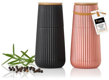 AdHoc Scape Pfeffer- und Salzmühlen Set, Relief-Design | Mit Keramikmahlwerk | stufenlos verstellbar fein bis grob | in hochwertiger Geschenkverpackung | Black & Rosé