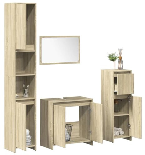 Lauuoeriau Furniture Item home 4-teiliges Badmöbel-Set Sonoma Eiche Holz-Möbel