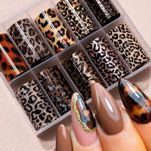 GlamRays 10 Stück Leopardenmuster Nagelkunst Folien Übertragungs-Aufkleber Leoparden Schlangenmuster Nagel Folien Klebstoff Aufkleber Nagelkunst Zubehör Laser Sternenhimmel Papier