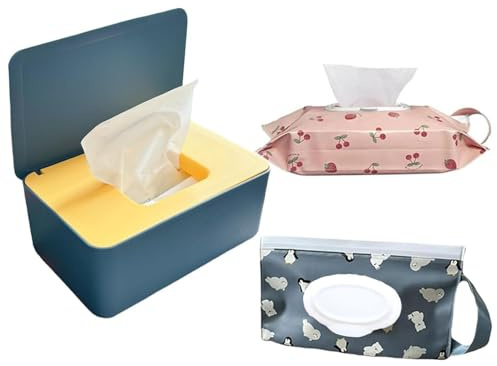 Wipes Dispenser with 2Pcs Portable Wet Wipe Bag for Home, Office