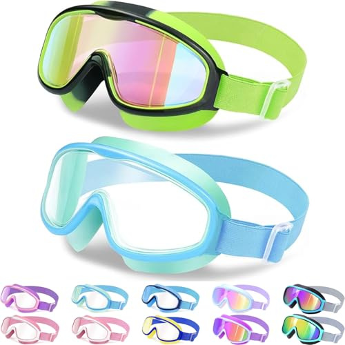 Vvinca Occhialini da nuoto per bambini con fascia in tessuto confortevole, grandangolo, anti-appannamento/protezione UV, impermeabili, per 3-14 anni