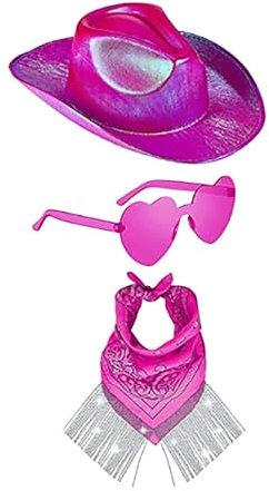 Cowboy Hut Pink Weiß Cowgirl Hut Pink Weiß Karneval Hut Herzbrille Kostümzubehör Partyhut Partybrille Accessoires Cowboyhut mit Tiara für Karneval Faschingcowboyhut schwarz