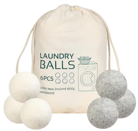 Wool Laundry Ball Pack of 6 Tumble Dryer Wool Ball Fabric Softener Alternative Reusable Wool Laundry Balls Nature’S Fabric Softeners for Fluffs Clothes