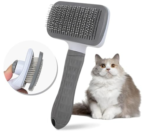 Katzenbürste, Katzenkamm zum Entfernen Losem Fell und Schmutz, Katzen Bürste von der Bürste mit Einem Knopf, Selbstreinigende Fellbürste Katze, Hundebürste, Angenehm massierende