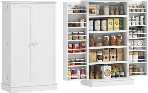 HOMCOM Armadio da cucina credenza cucina cucina stoviglie mobile mobile portaoggetti moderno con armadietti, mensola regolabile e 12 portaspezie, ripostiglio per sala da pranzo, soggiorno, 60 x 30 x