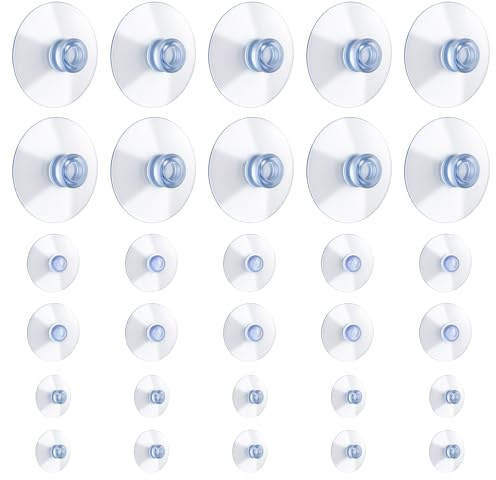 30 Pcs Clear Suction Cups for Glass 3 Sizes PVC Plastic Sucker Pads without Hooks Strong Adhesive Suction Holder for Home Organization Festival Decoration Window, 0.8,1.2, 2.2 inch