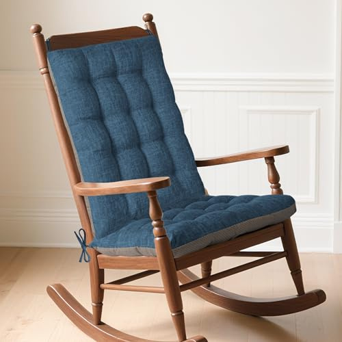 MineCozy Rocking Chair Cushion Indoor Extra Large Rocking Chair Pads High Back Non Slip Textured Seat and Back Cushion Set with Ties for Wooden Rocker 1 Pack 20x20 Inch Navy