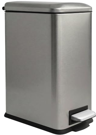 JM ·YIPENG Bathroom Bin with Lid, Small Kitchen Bin, Slim Bedroom Bin | Grey 10L stainless steel pedal bin with soft-close lid and removable inner bucket,suitable for bathroom, home and kitchen