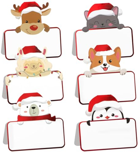 BETESSIN Lot de 48 Marque-Places Noël Animaux Porte Nom Table Cartes de Nom Cartons Placement pour Noël Réceptions Fêtes Evénements Célébrations