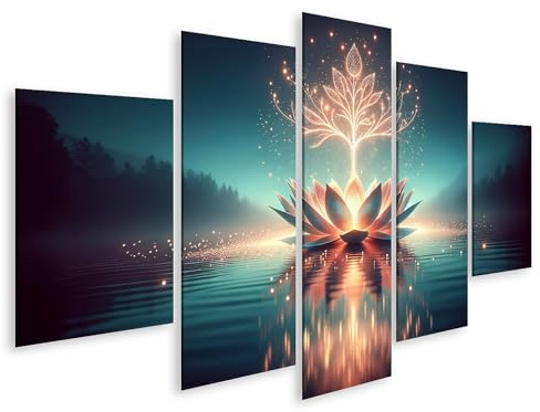 islandburner Quadro su tela Fiore di loto luminoso in acqua su sfondo mistico scuro immagini murali poster