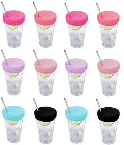 Drink Covers Anti Spike,Glass Covers for Drinks,Drink Cover Scrunchie With Straw Hole,Elastic Cup Sleeve,Fabric Cup Lid,Anti Spike Prevention Scrunchie,Universal Beverage Protector 12 Pcs Oyiclyea
