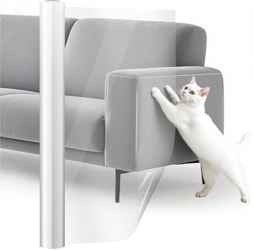 Prmape Protezione Divano Graffi Gatto, 45cmx5m PVC Pellicola Antigraffio Mobili Trasparente, Nastro Adesivo Antigraffi per Cani e Gatto per Sedie Letti Pareti e Vari Mobili