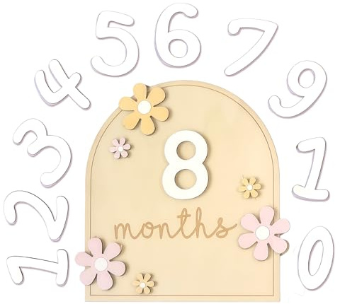 Tarjetas de Hitos Mensuales de Bebés, Madera Cumple Mes Bebe 0-12 Meses Bienvenida para Recién Nacido con Diseño Floral Accesorio Para Foto para Baby Shower Futuras Madre Padre Regalo, Estilo