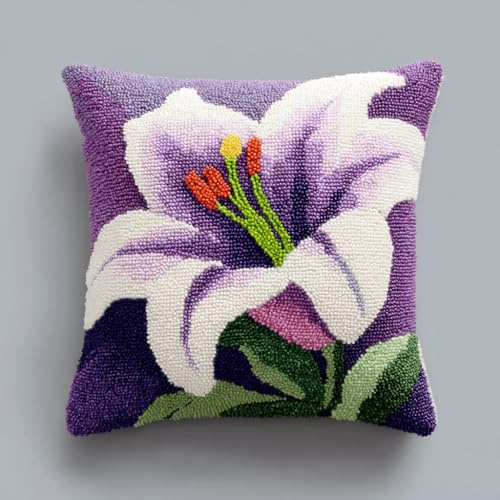 Henypt Kit de Almohada con Gancho de Pestillo, flores de lirio morado Kit De Cojín De Gancho De Pestillo, Bordado De Ganchillo,Kits De Cojines De Pestillo 43x43cm