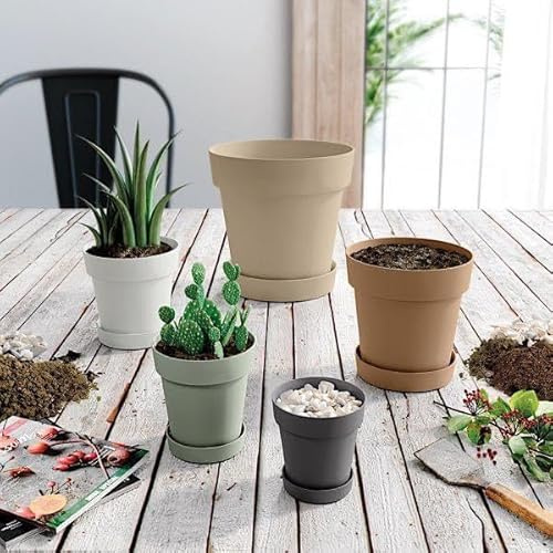 Vaso per piante da interno ed esterno in plastica ecologica, ideale per giardinaggio, bonsai e piante | Grande capacità, con sottovaso | Vasi da esterno e interni resistenti (Misto, Ø 9cm x 10pc)